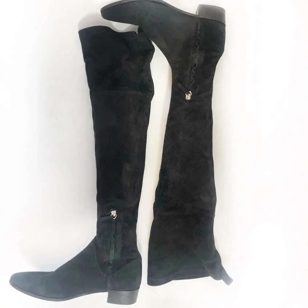 Massimo Dutti Black Suede Over Knee Boots Sz 7.5